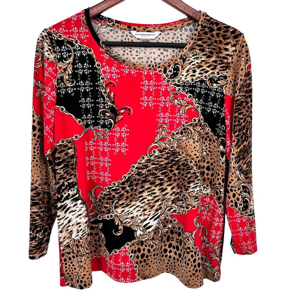 Allison Daley Petite Sz Medium Petite MP Red Stretchy Blouse Shirt Top Office